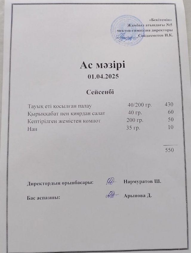 Ас мәзірі 01.04.2025ж